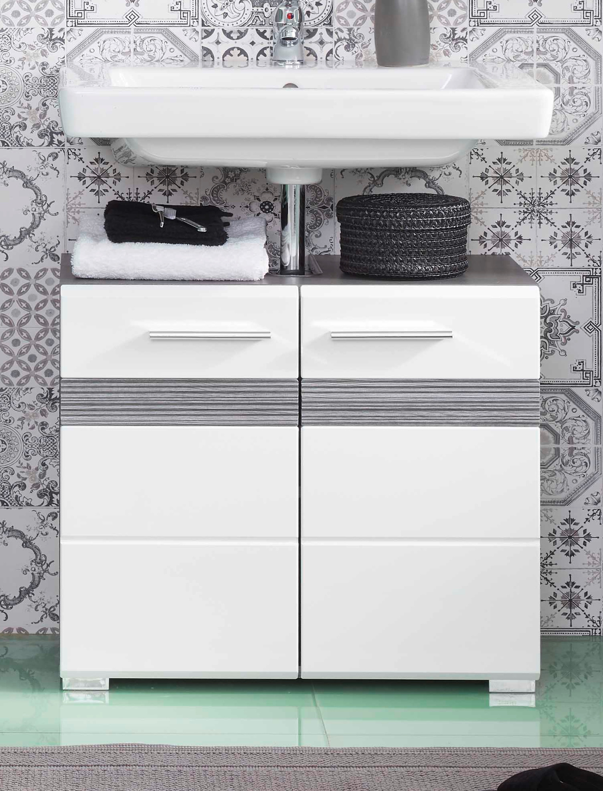 Waschbeckenunterschrank weiß Hochglanz grau Waschtisch Unterschrank 60