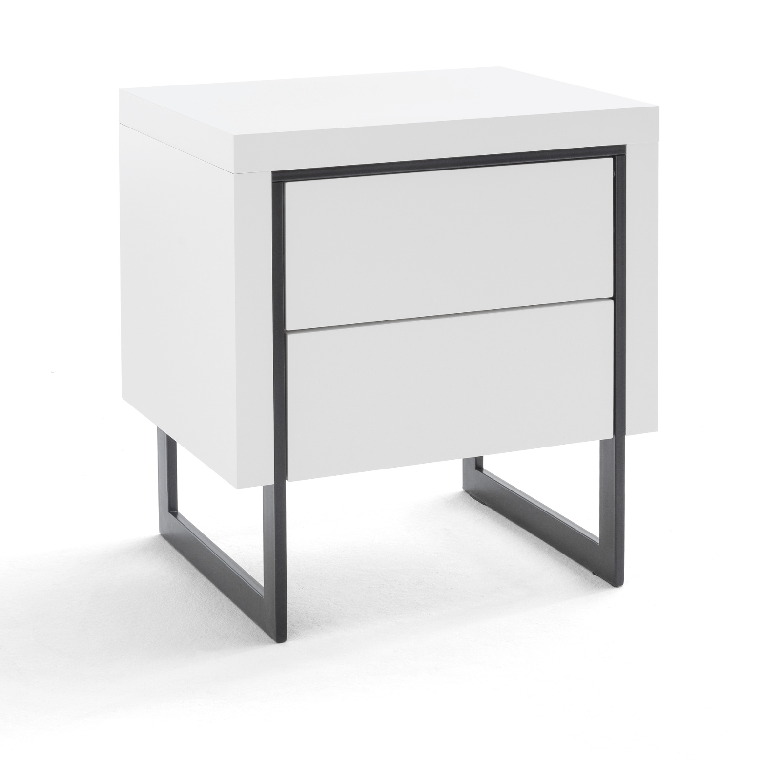 Nachttisch "Cooper" weiß Hochglanz lackiert / schwarz