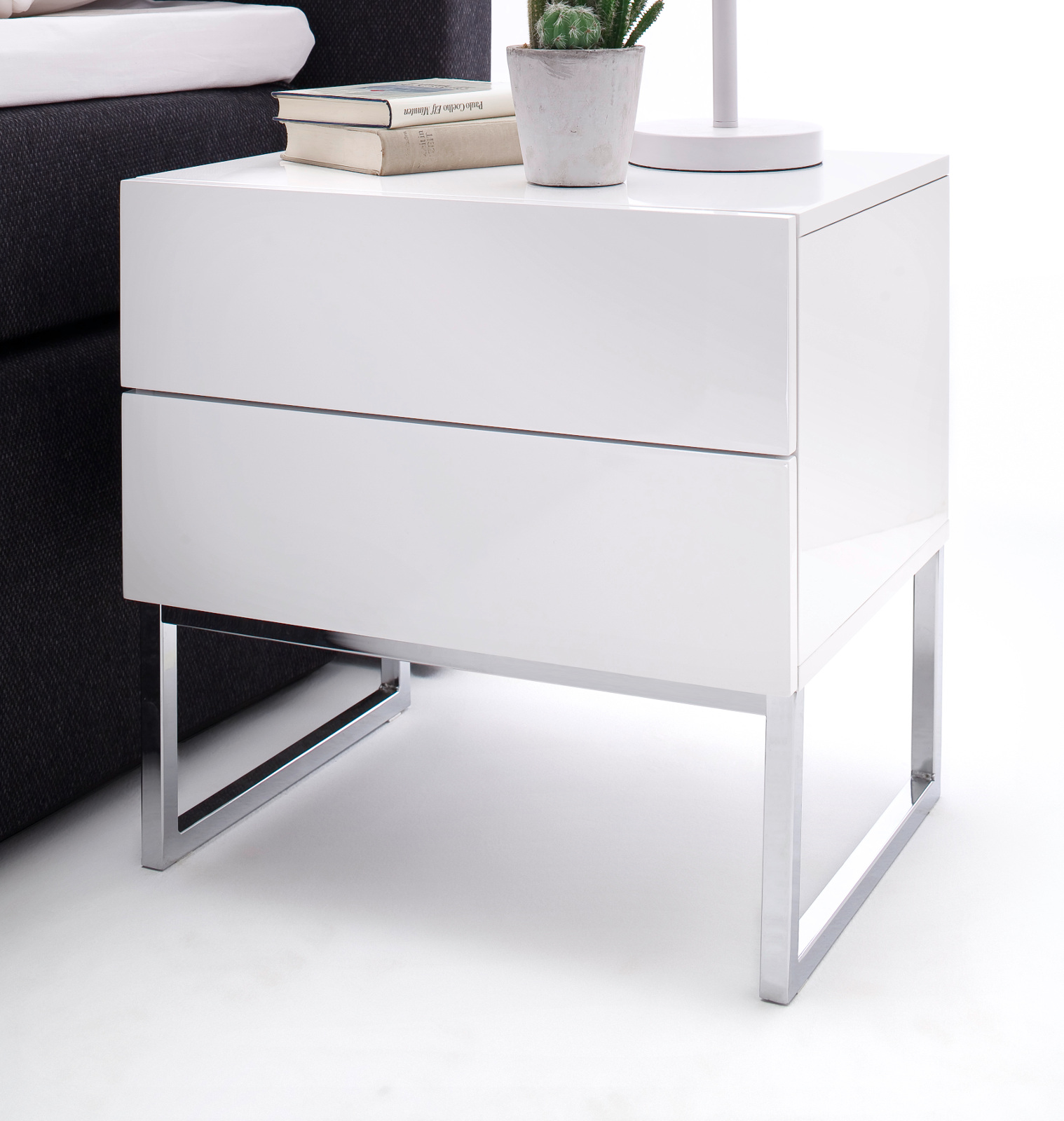Nachttisch "Nola" in Hochglanz weiß lackiert 50 cm