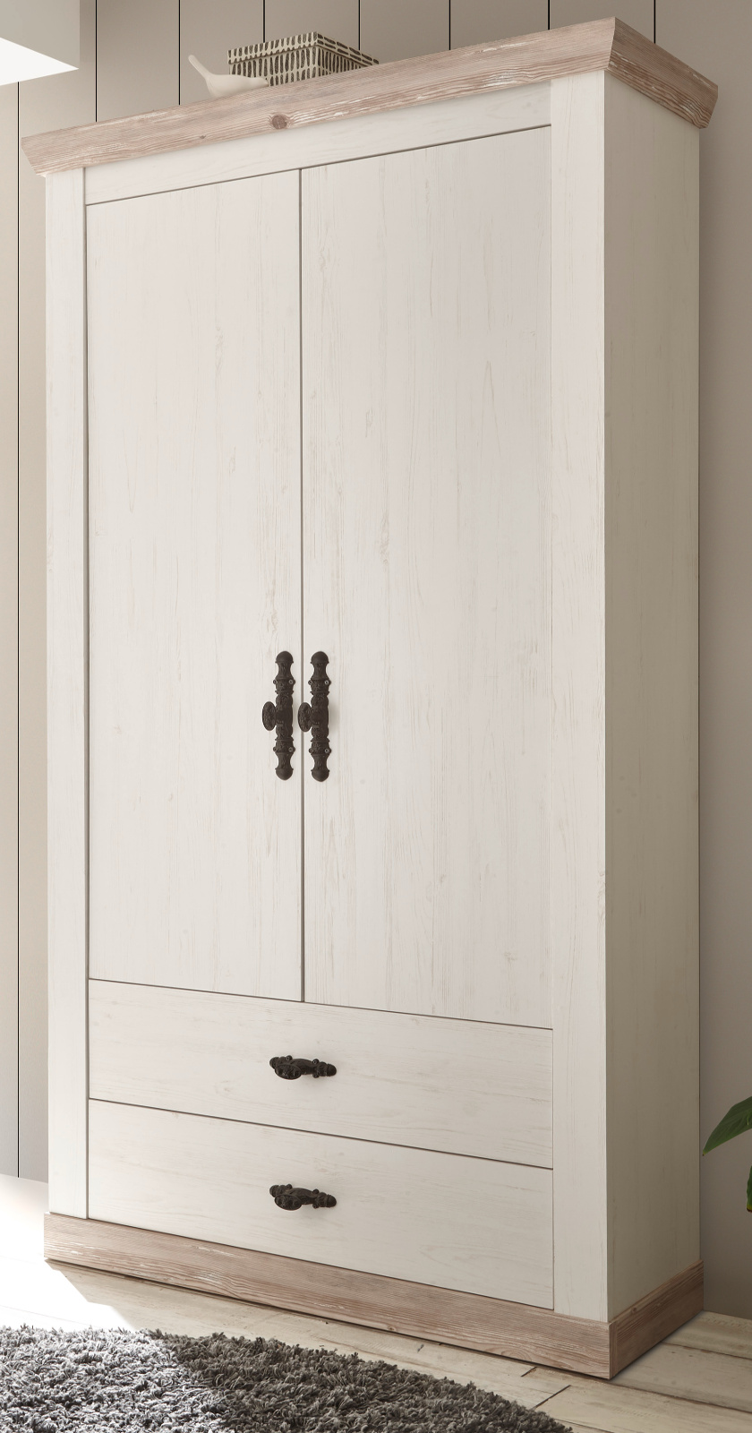 Garderobenschrank Schrank Pinie weiß / Oslo Pinie Landhaus Schuhschrank Rovola
