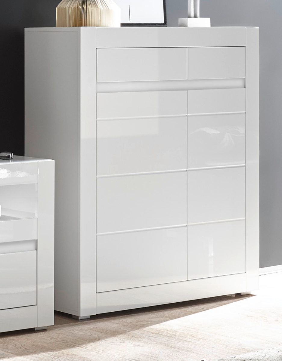 Highboard Kommode weiß Hochglanz Sideboard 100 x 112 Schublade Soft-Close Nobile