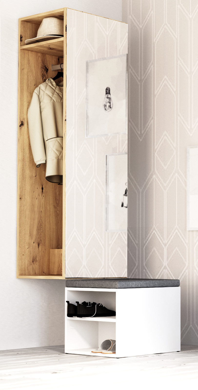 Garderobe Set 2-tlg. "Brighty" Artisan Eiche und weiß