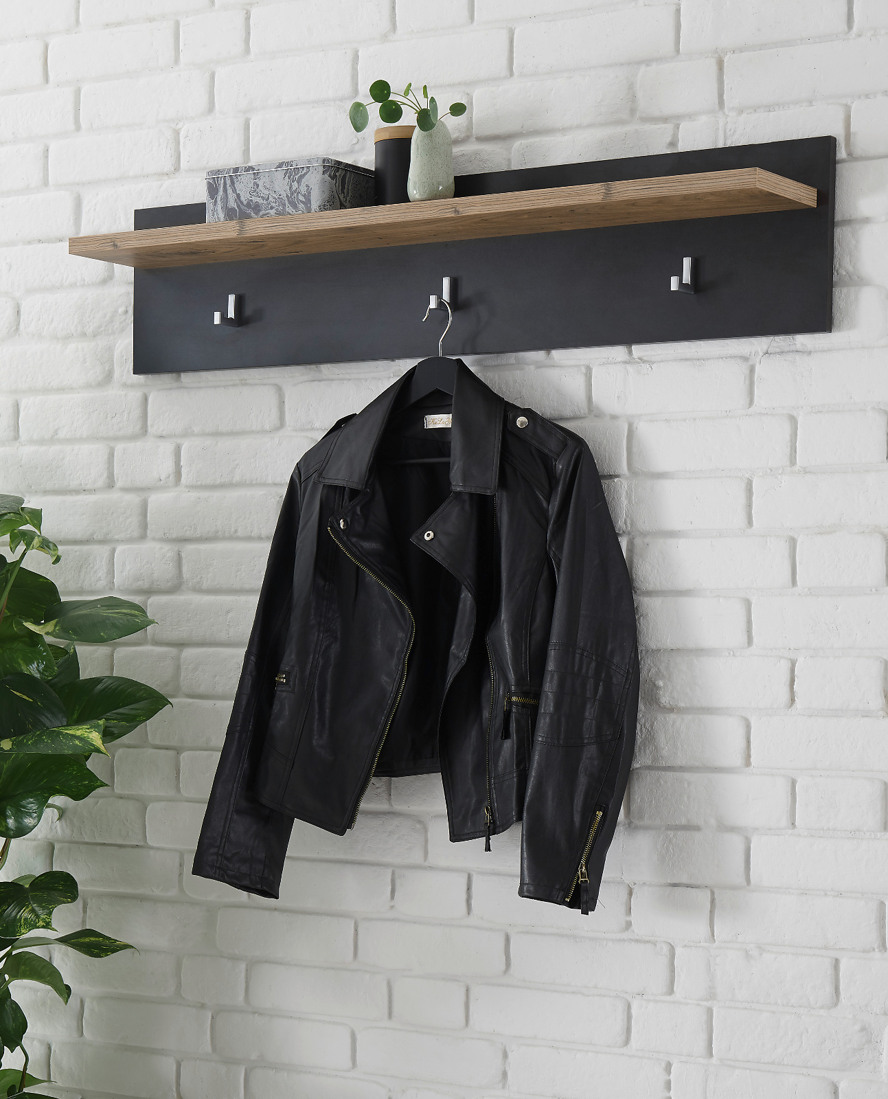 Garderobenpaneel "Beveren" Kastanie / Fresco grau 107cm