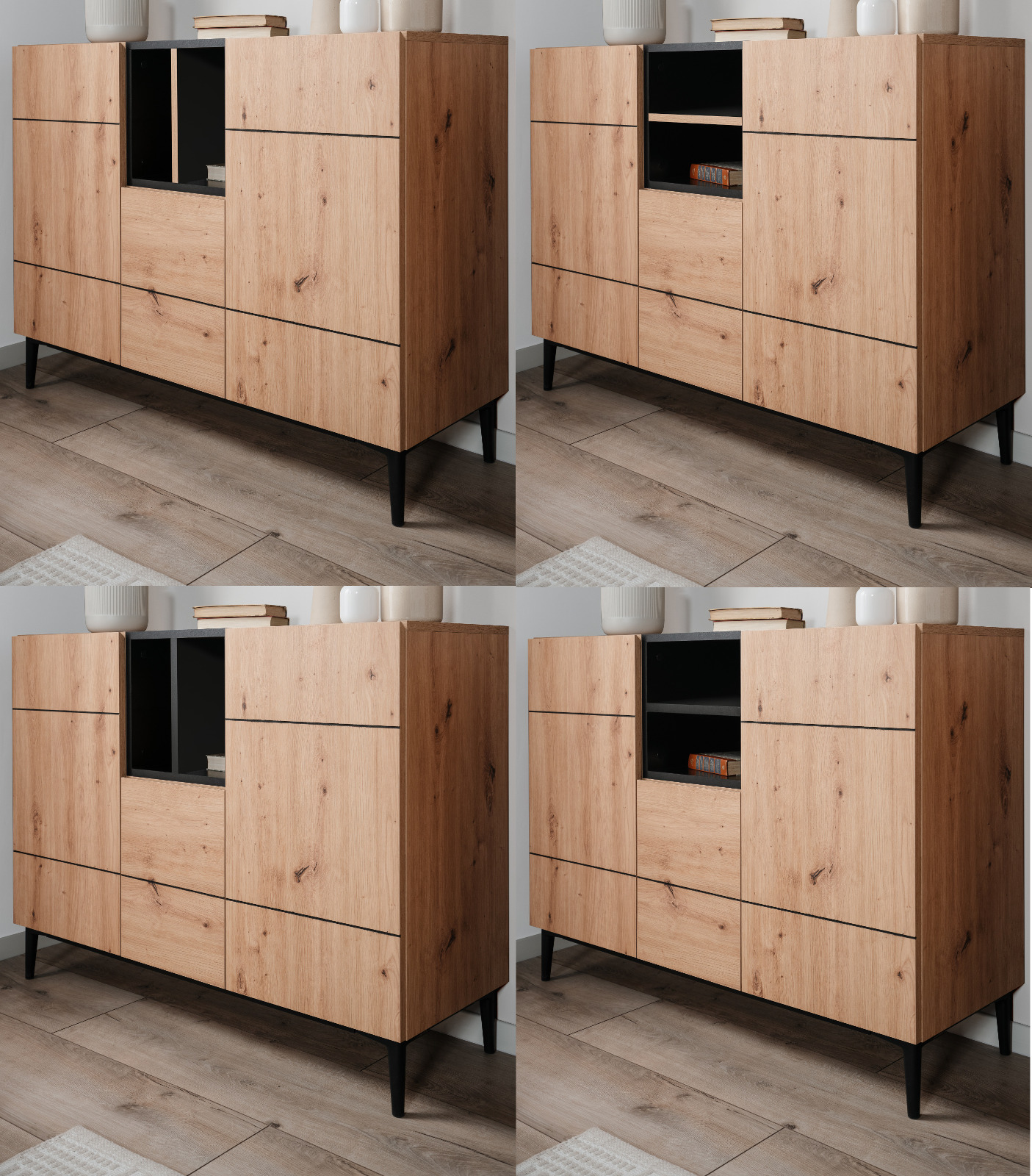 Kommode "Nola" in Eiche Artisan und schwarz 120 x 90 cm