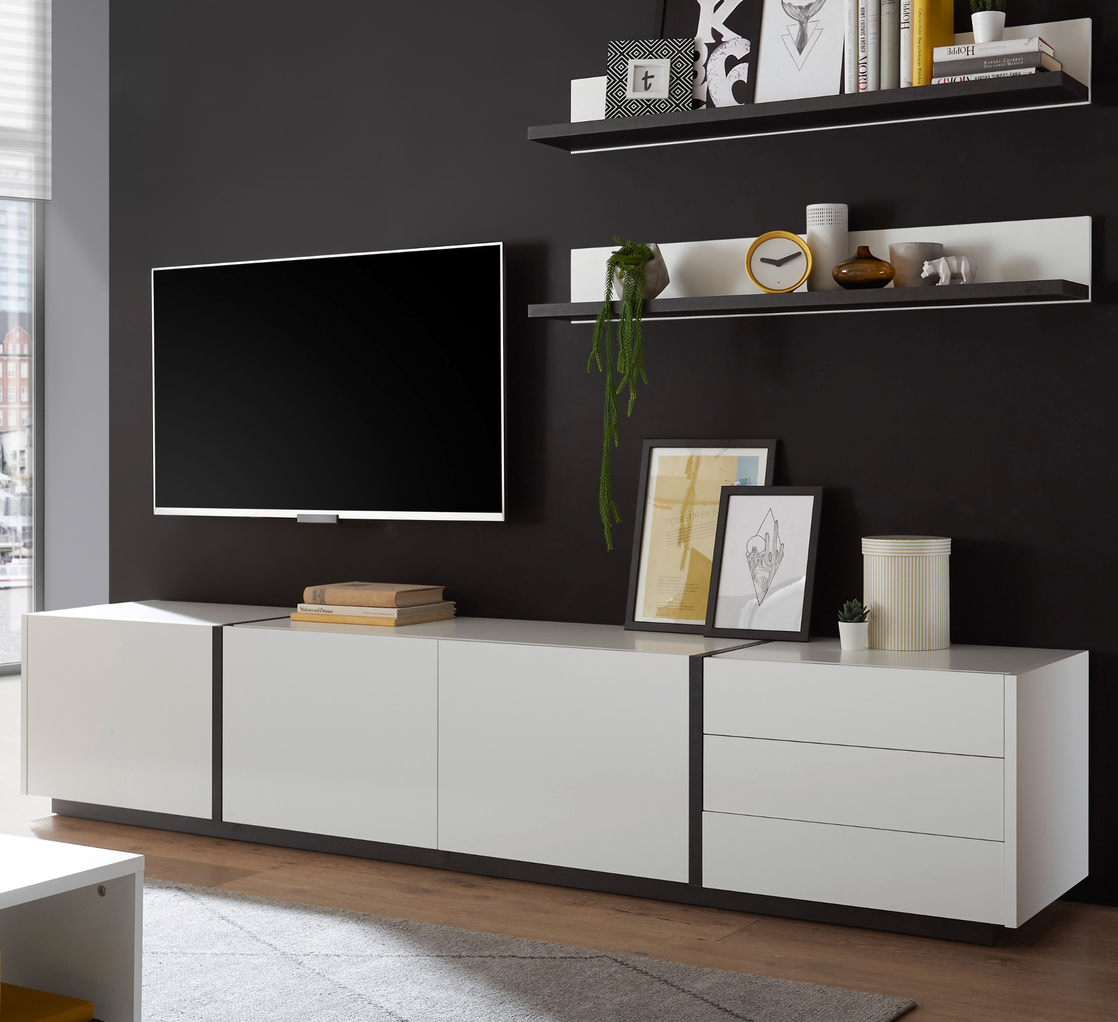 Wohnwand Design M In Weiss Matt Fresco Grau 250 Cm