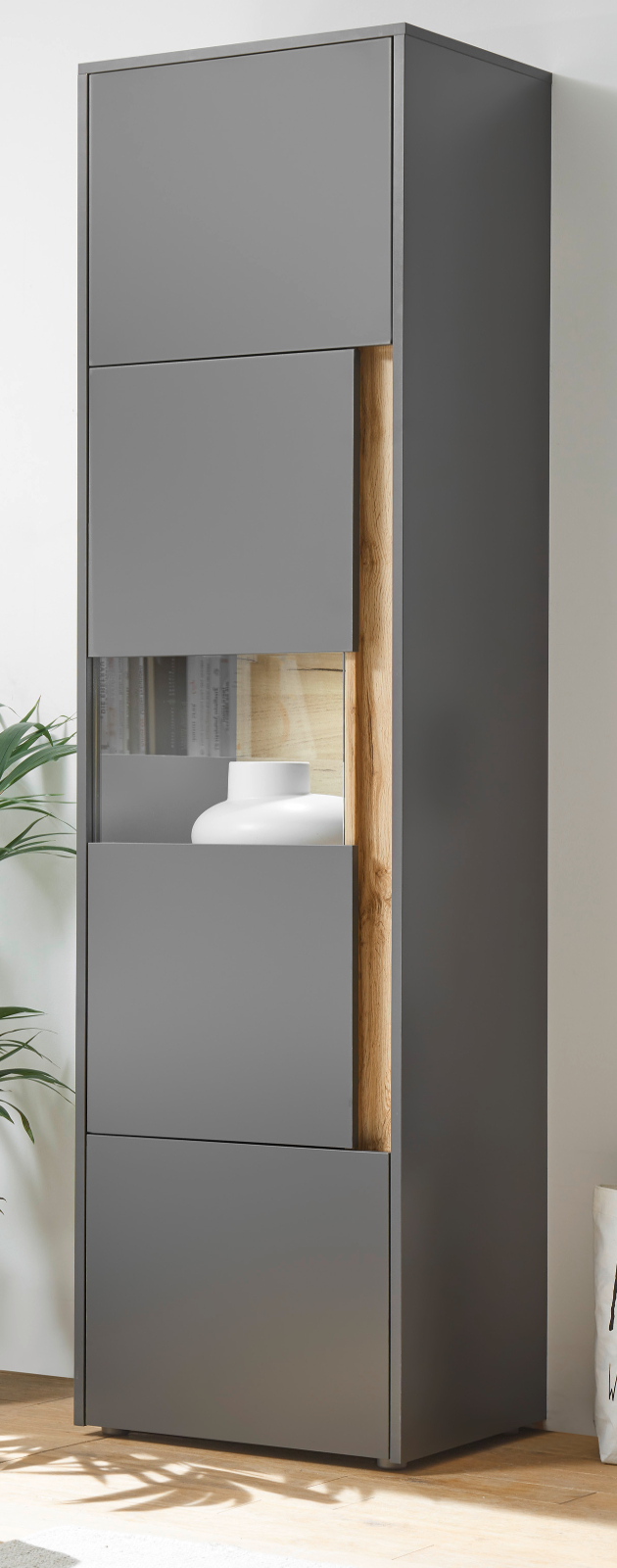 Vitrine Vitrinenschrank grau Eiche Wohnzimmer Esszimmer Schrank 50 x 197 Center