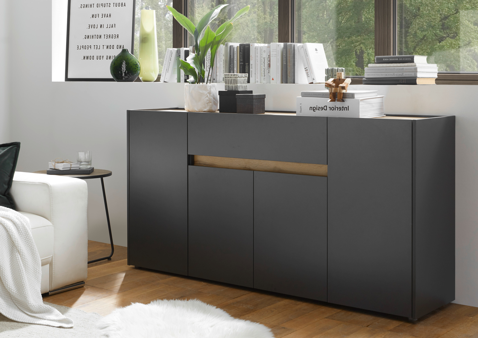 Sideboard "Center" in grau matt und Wotan Eiche 170 cm