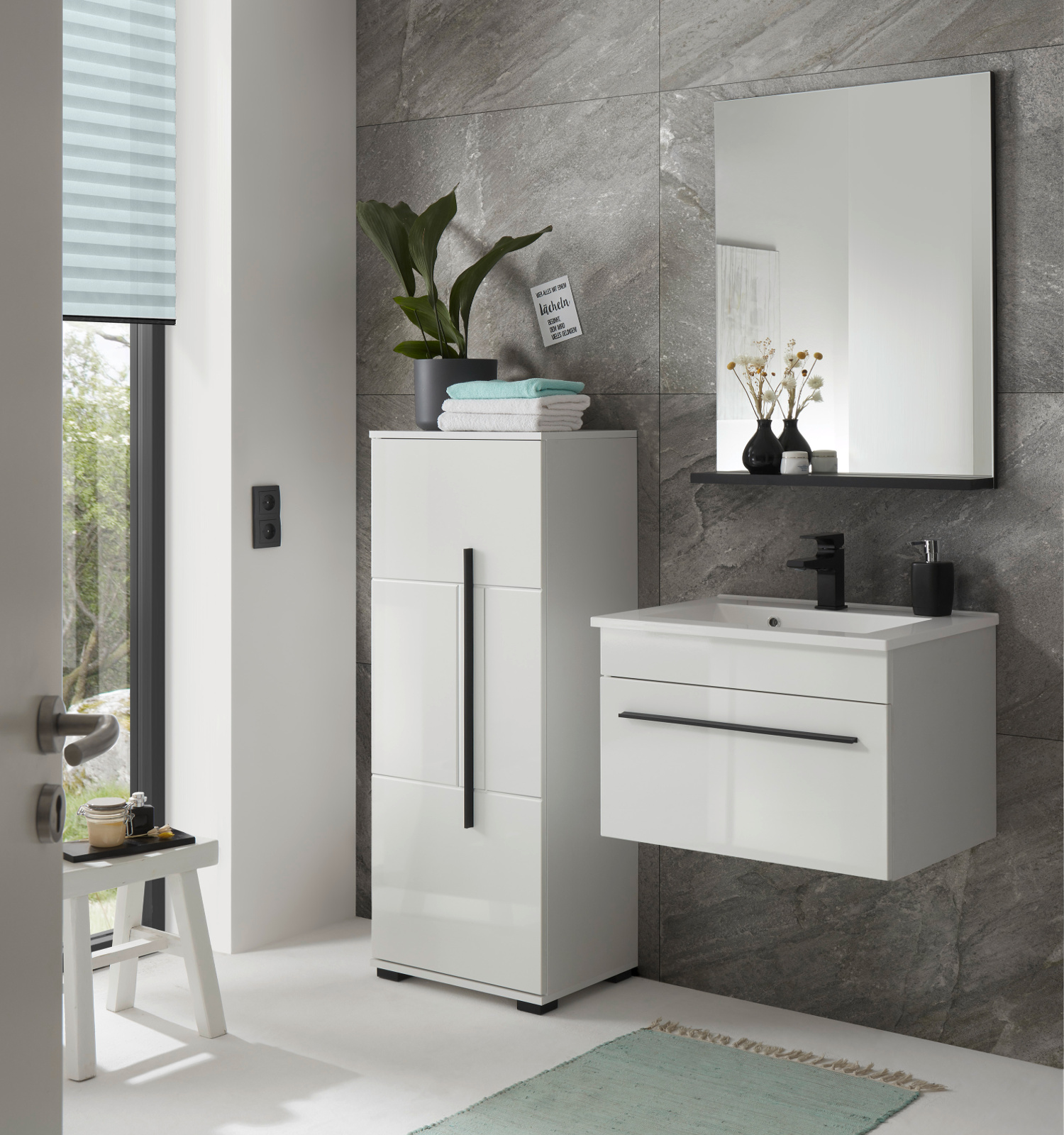 Badmöbel Midischrank "Design-D" Hochglanz weiß 45 x 120