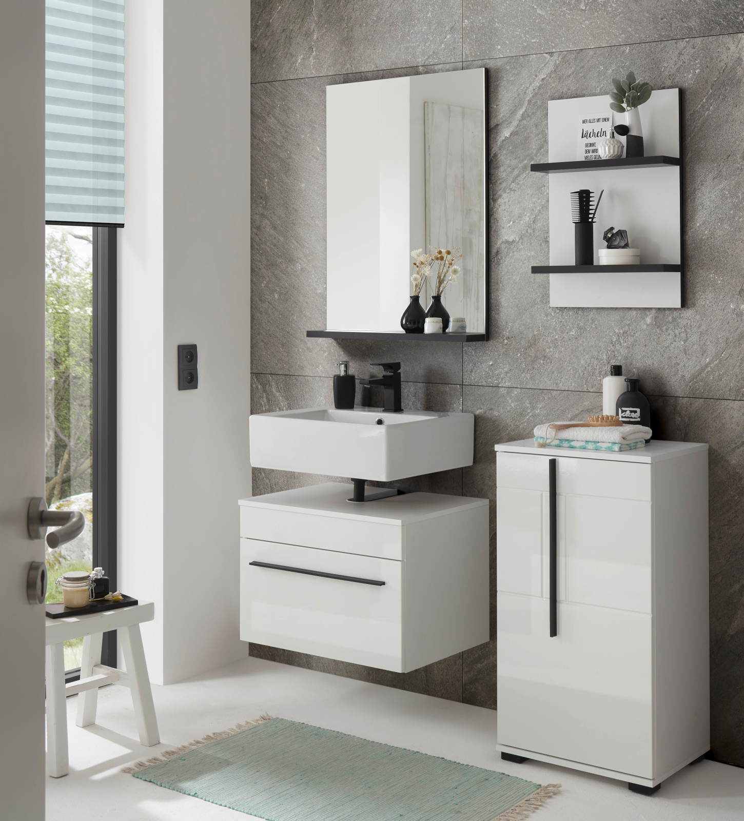 Waschbeckenunterschrank "Design-D" Hochglanz weiß 60 cm