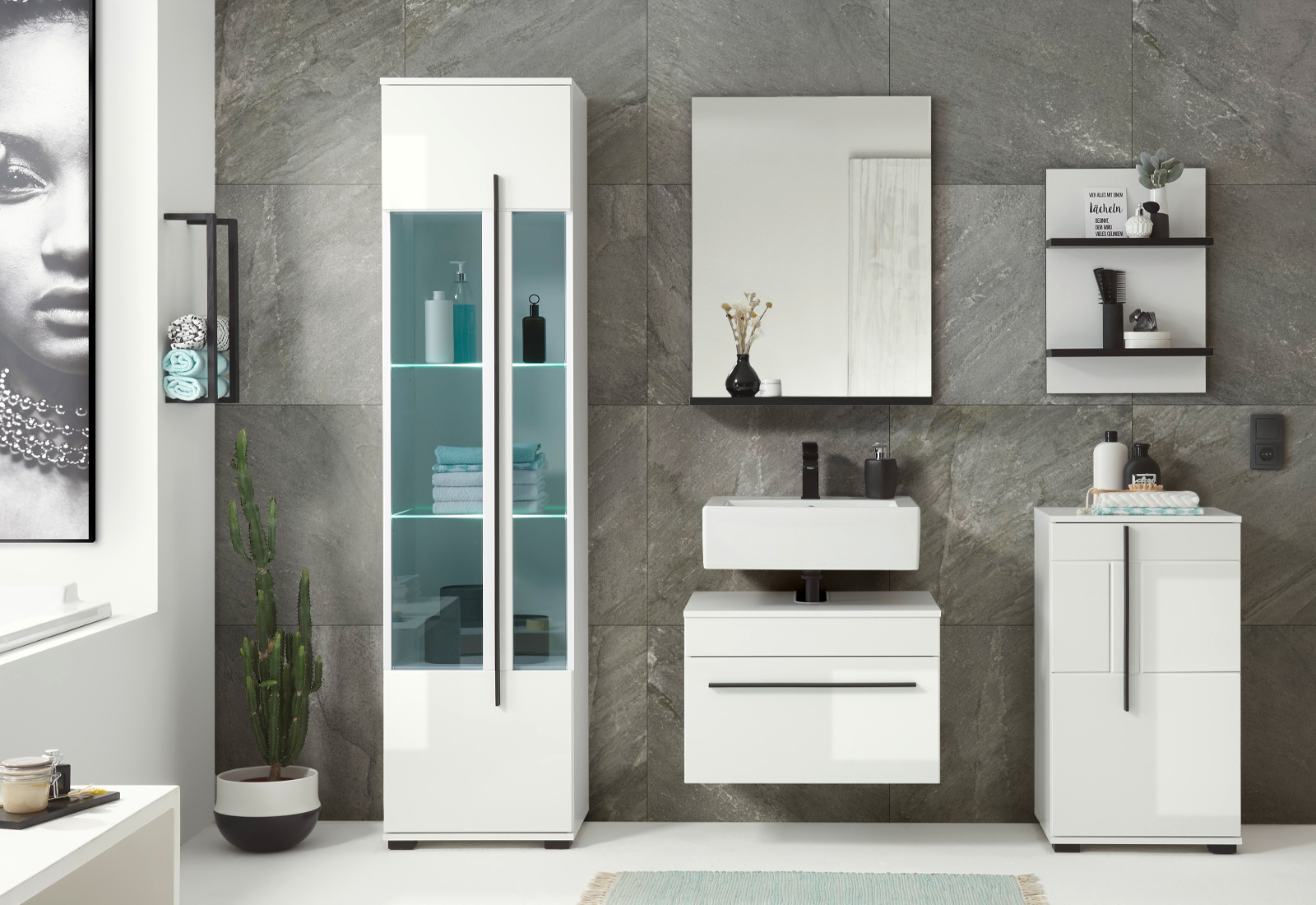 Waschbeckenunterschrank "Design-D" Hochglanz weiß 60 cm