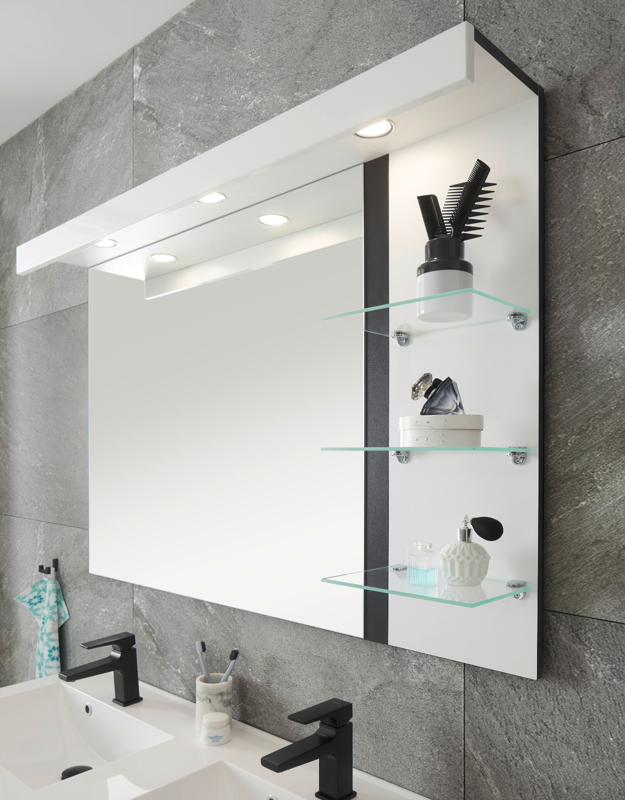Badezimmer Spiegel "Design-D" schwarz und weiß 120 cm