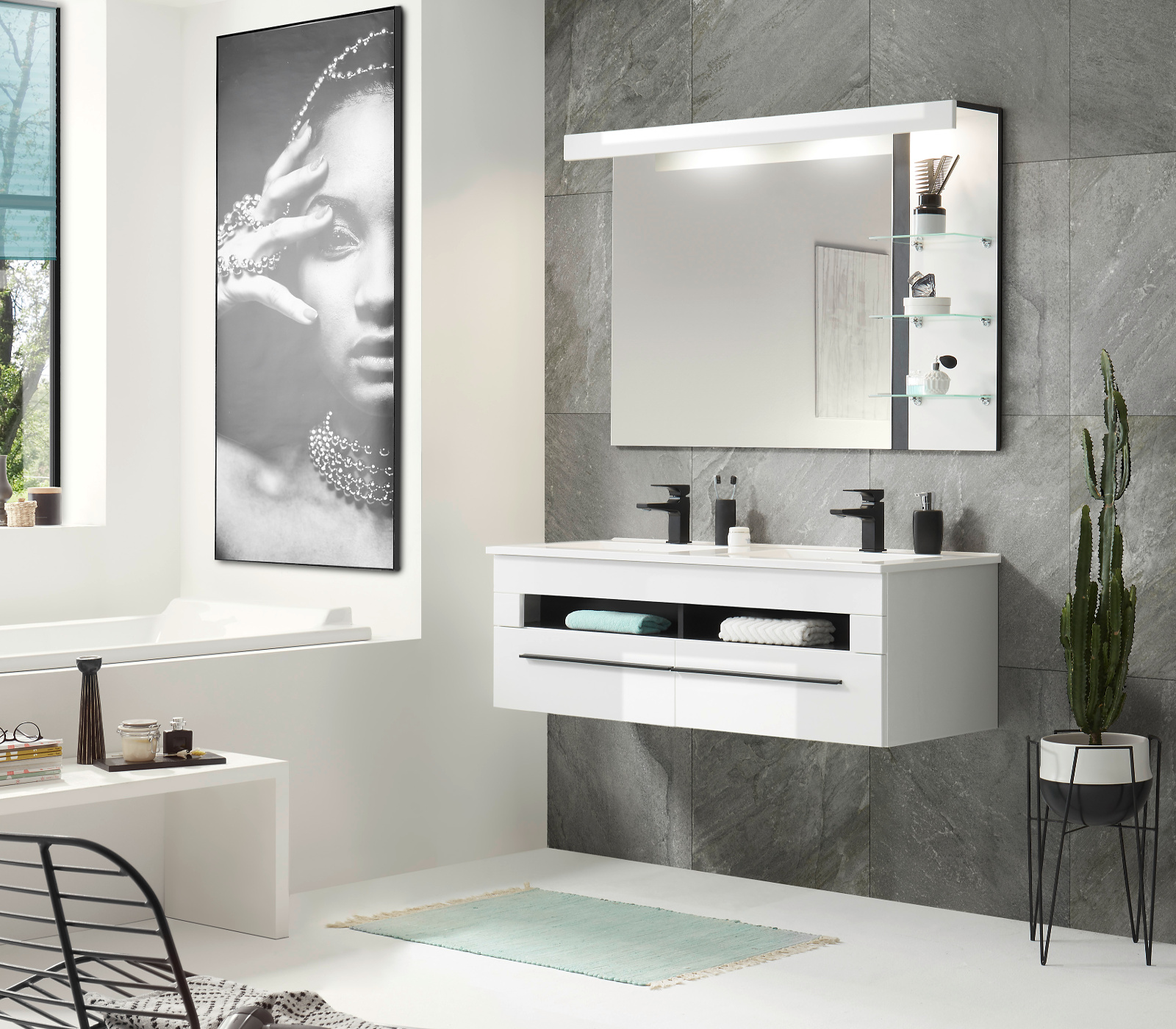 Badezimmer Spiegel "Design-D" schwarz und weiß 120 cm