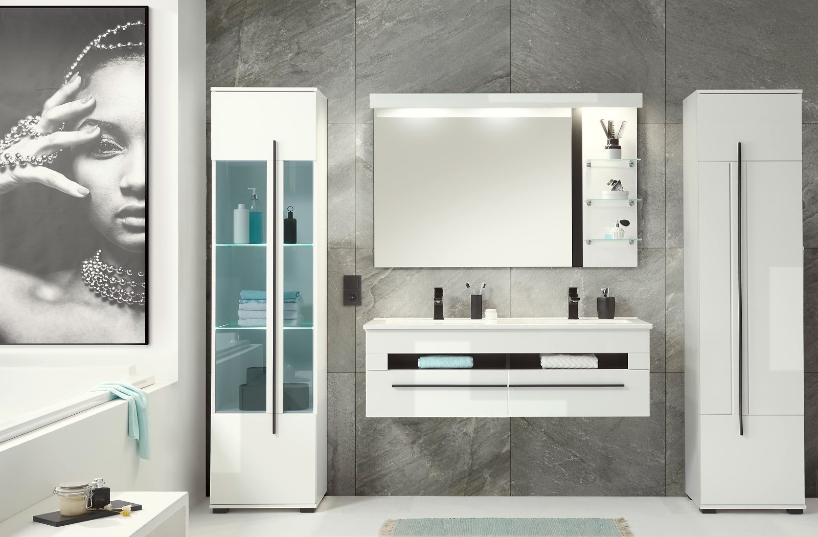 Badezimmer Spiegel "Design-D" schwarz und weiß 120 cm