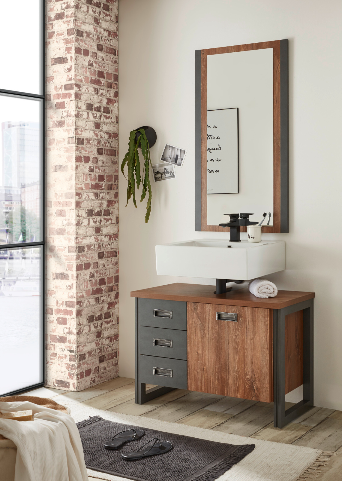 Waschbeckenunterschrank "Auburn" Eiche Stirling / grau