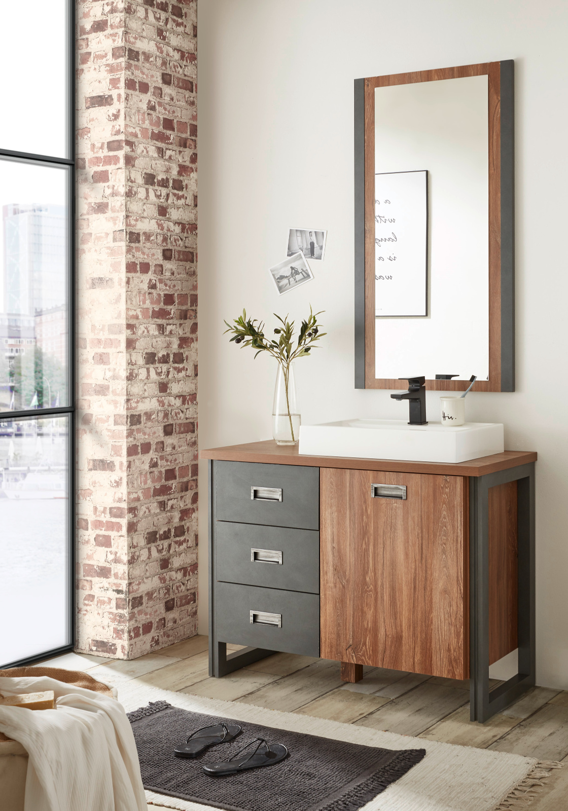 Waschtisch mit Waschbecken "Auburn" Eiche Stirling/grau