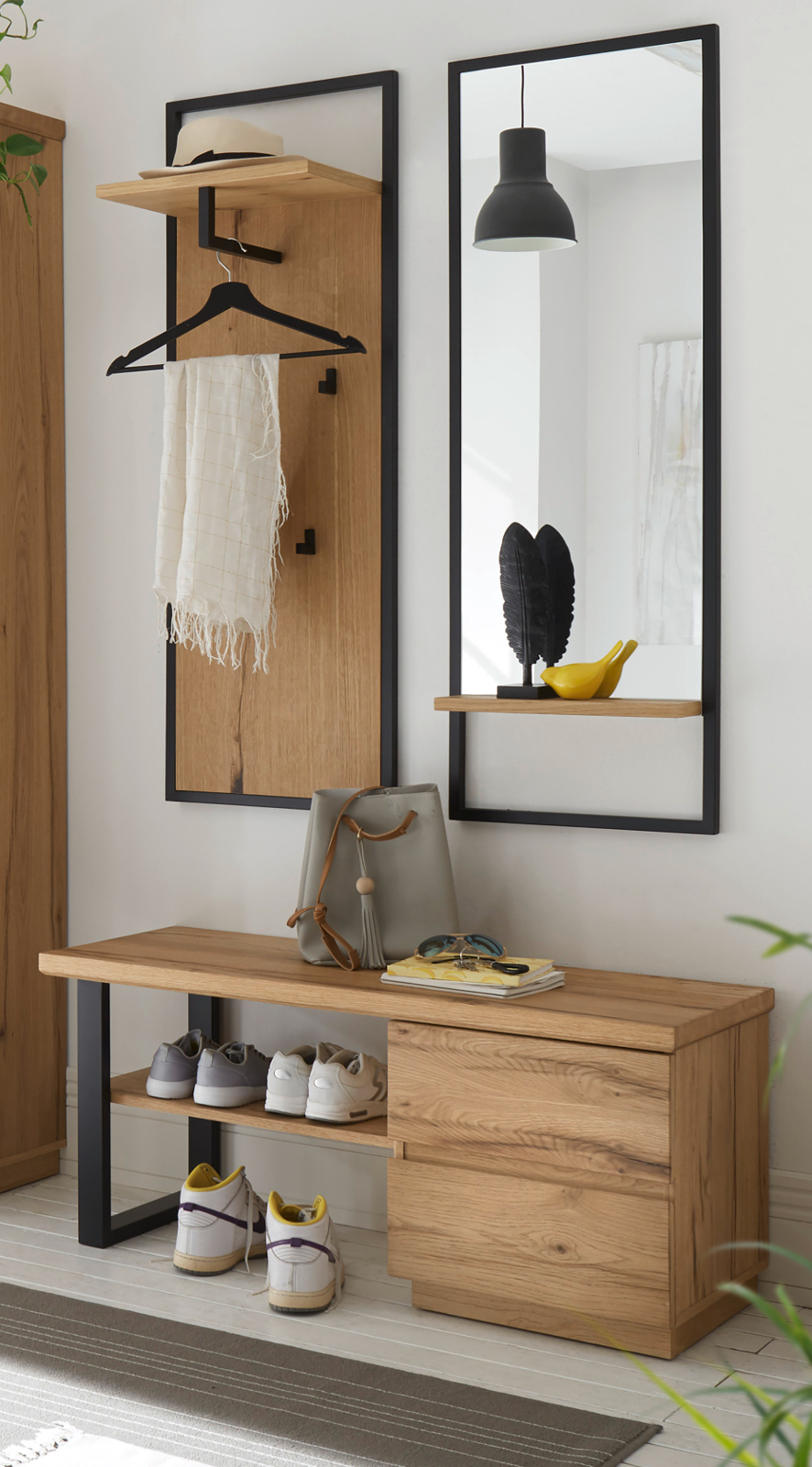 Garderobe Garderoben Set Eiche schwarz Flurgarderobe komplett Möbelset Yorkshire