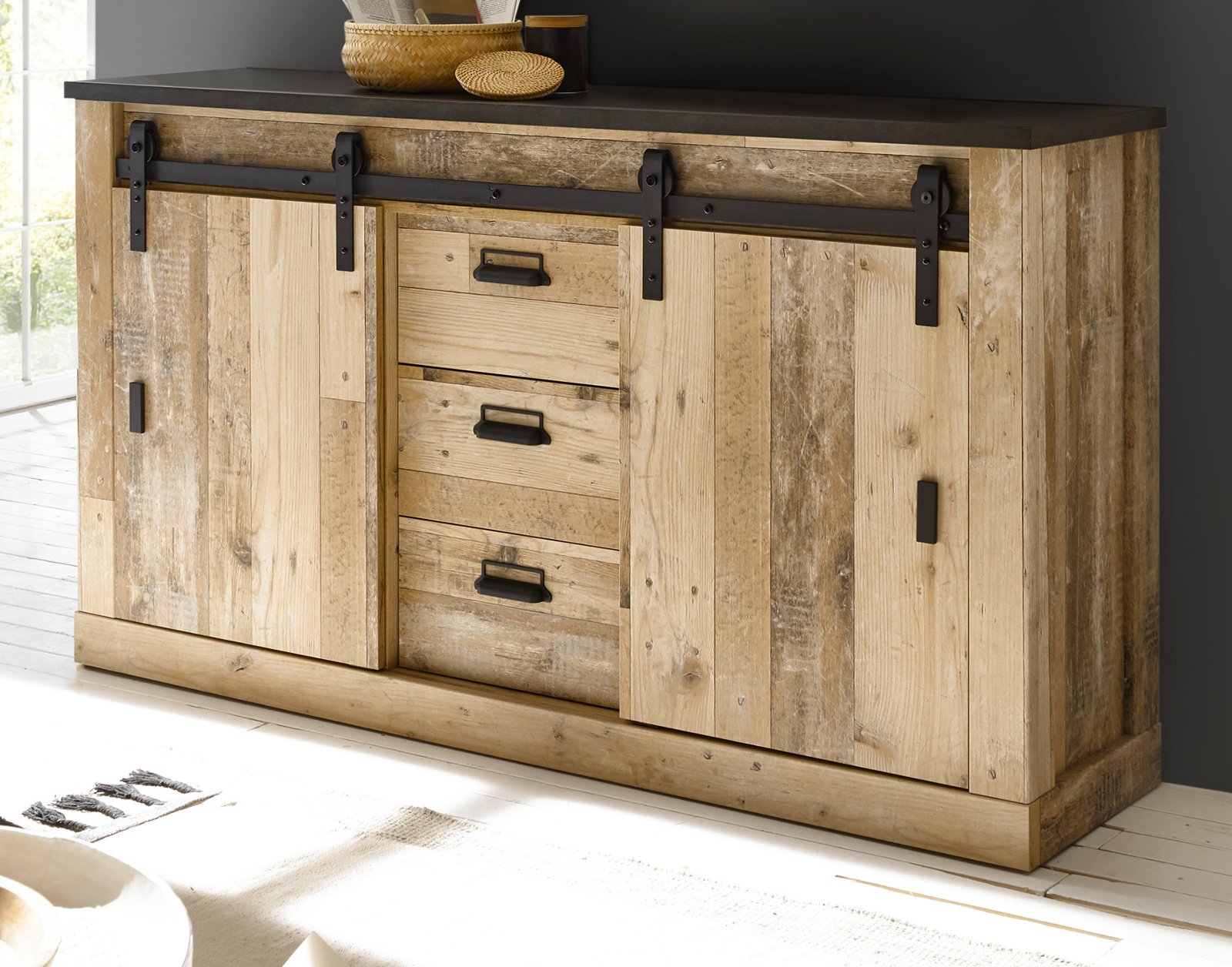 Sideboard Kommode Used Wood Anrichte Schiebetüren 160x90 cm mit Soft-Close Stove