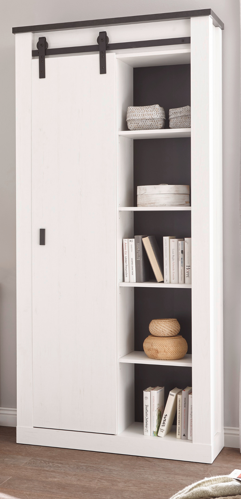 Hochschrank Mehrzweck Schrank 90x200 Flur Büro Schiebetür in weiß Landhaus Stove