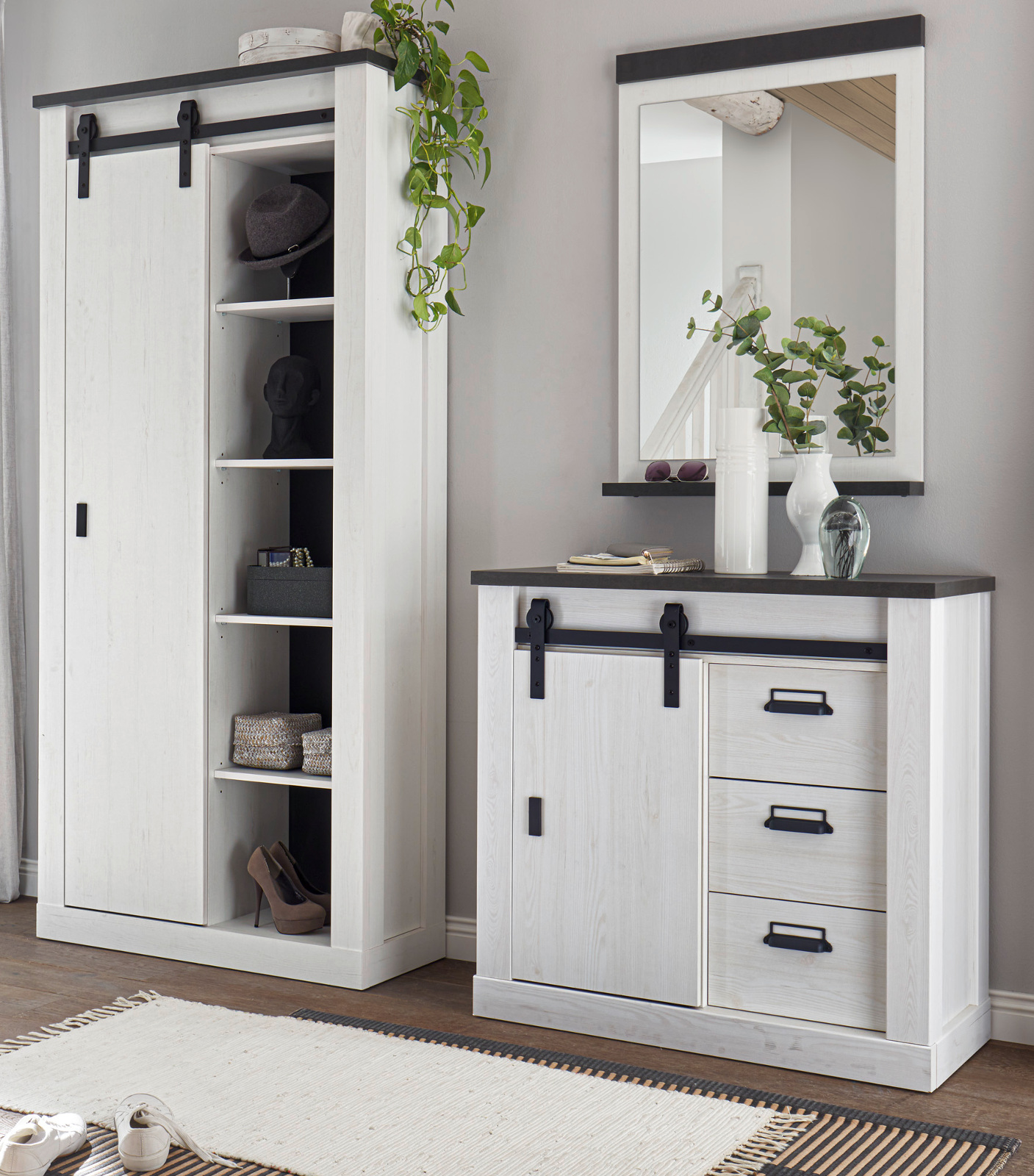 Garderobe Set Flurgarderobe weiß Landhaus Flur Möbel Set mit Schuhschrank Stove