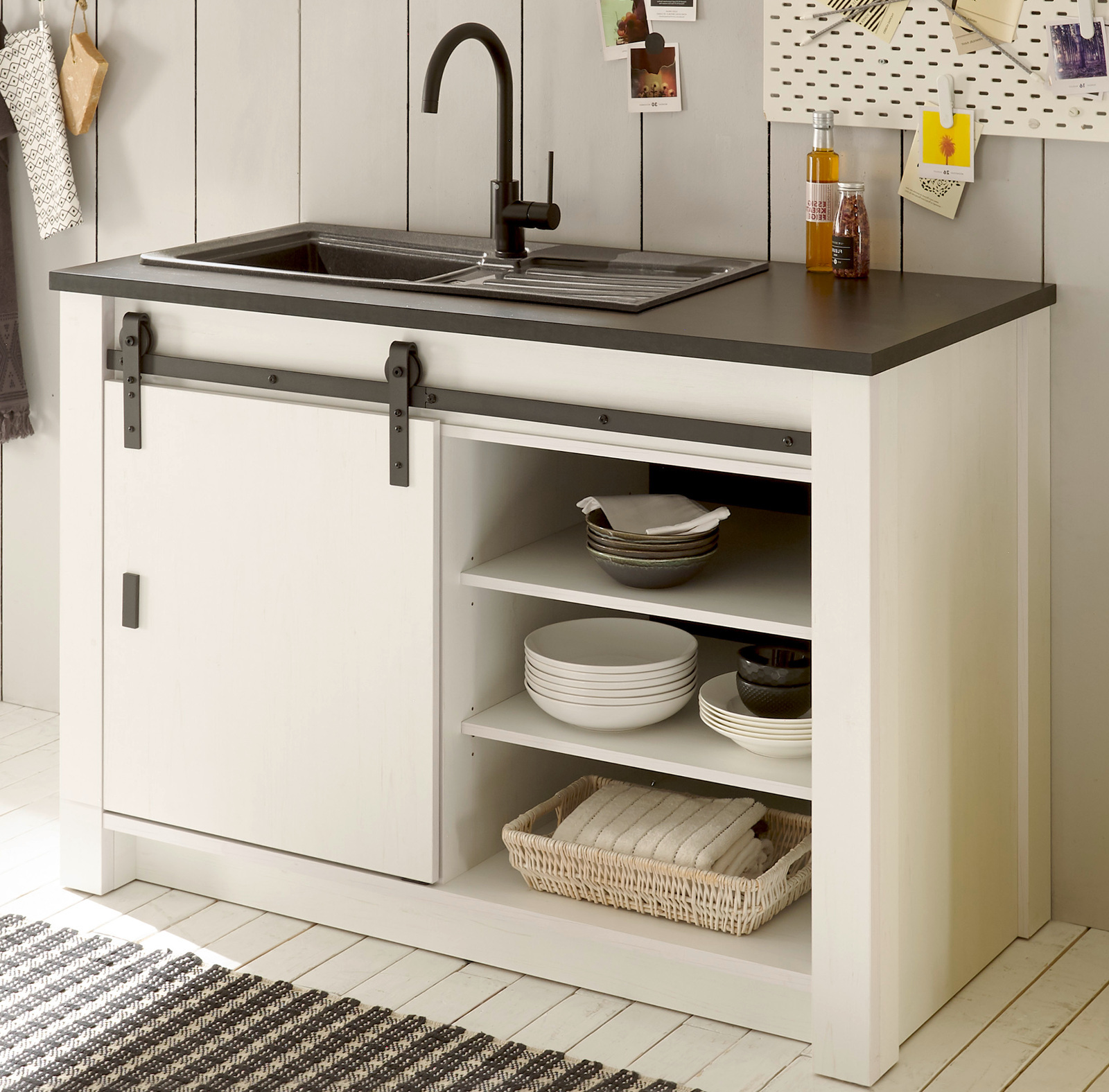 Küchenschrank Unterschrank Spülenschrank Ceranfeld Landhaus weiß Pinie Stove