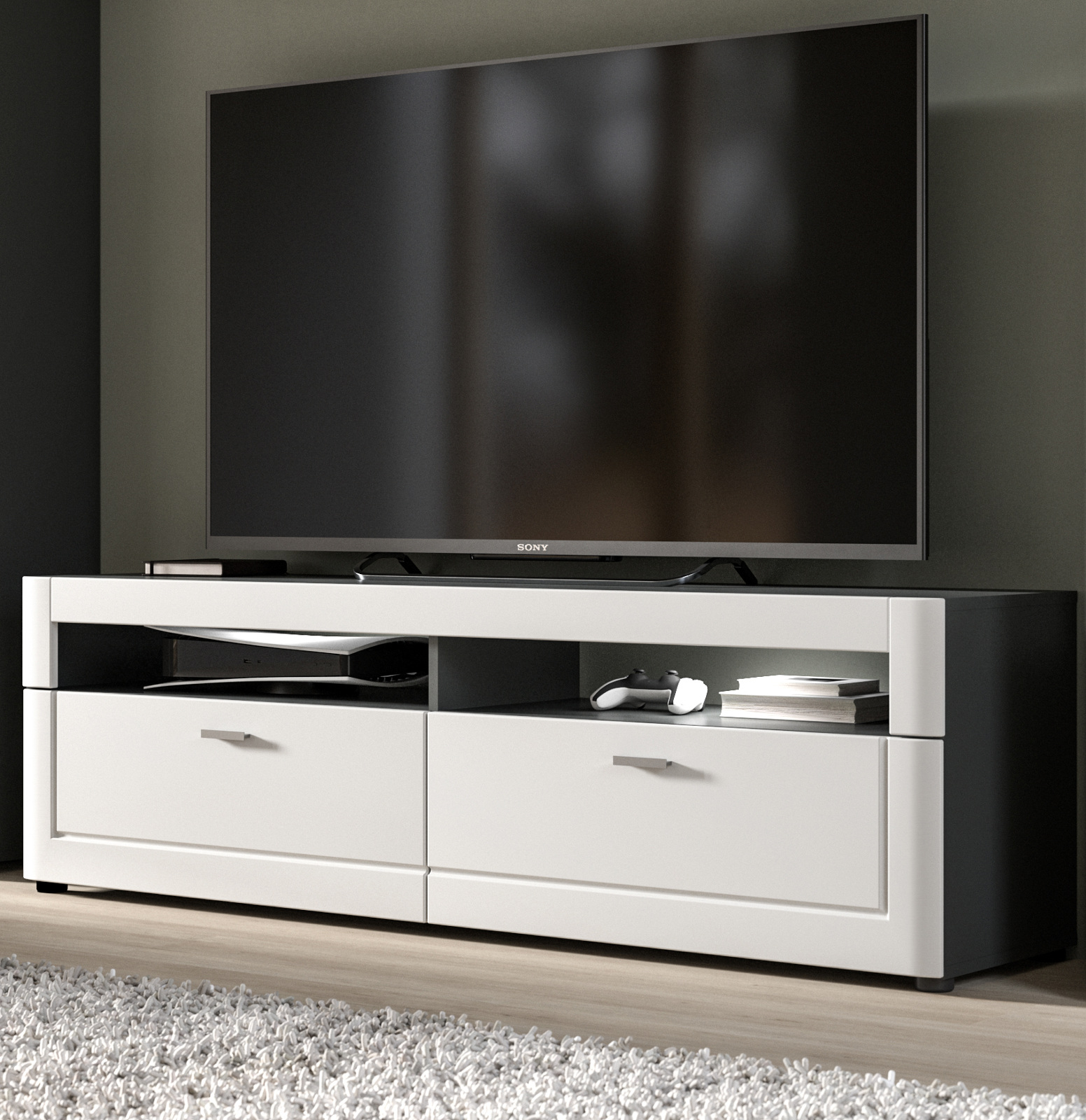 TV-Lowboard "Center" In Grau Matt / Wotan Eiche 220 Cm
