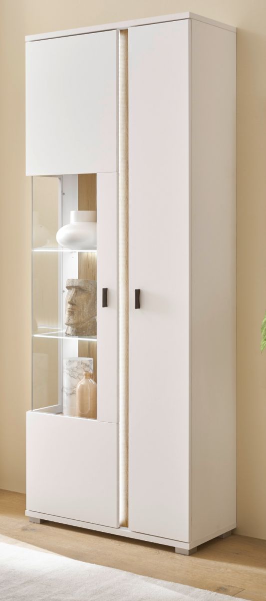 Furn.Design Vitrine Bellport in weiß matt und Eiche 80 x 200 cm I-3WSCLI29