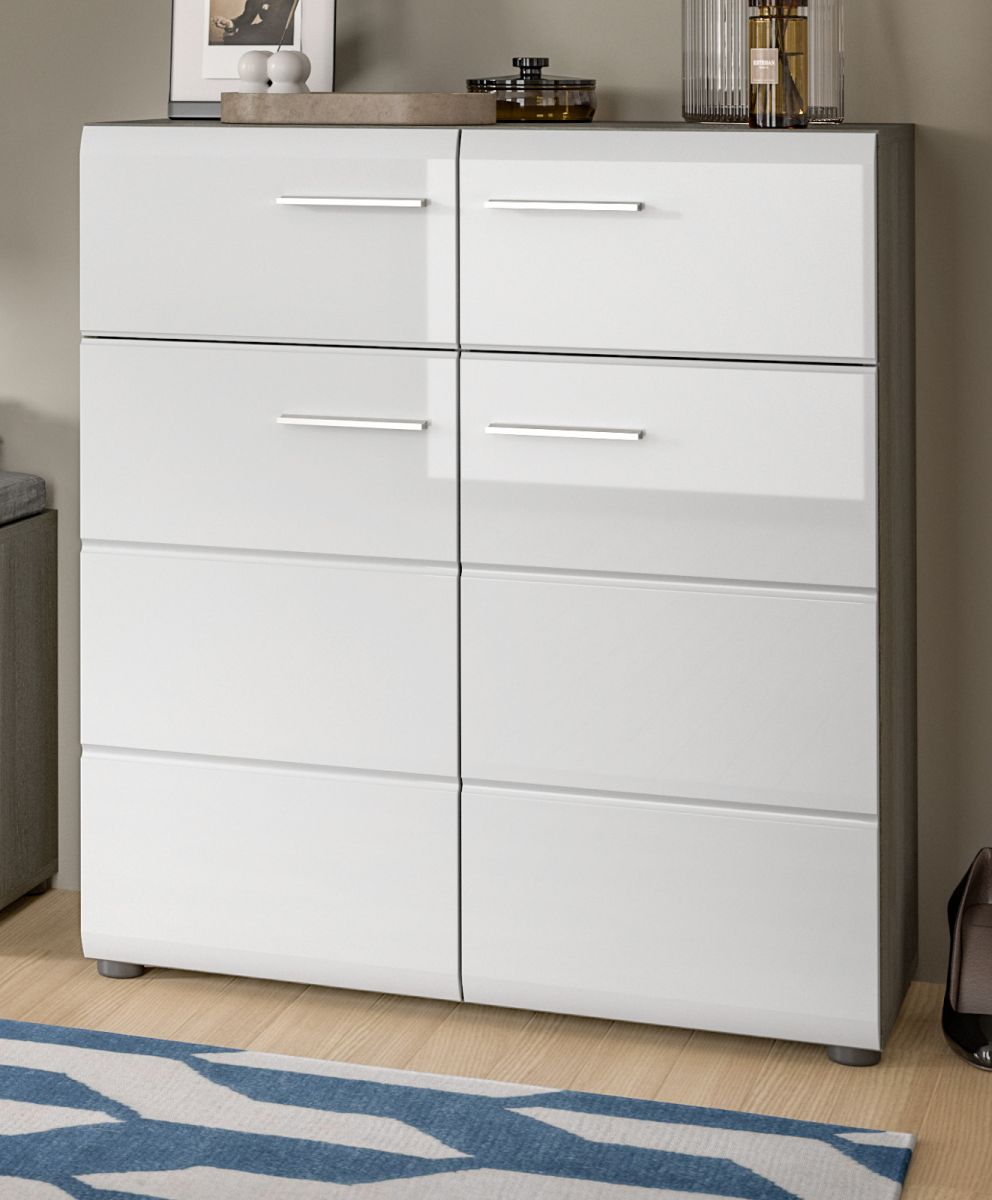 Inn.Furn Schuhkommode Rumba In Weiß Hochglanz Und Grau 80 X 90 Cm