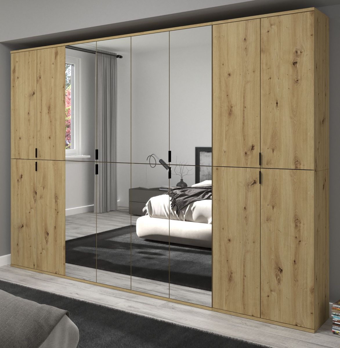Inn.Furn Kleiderschrank Mit Spiegel Line-Up In Eiche 244 X 193 Cm