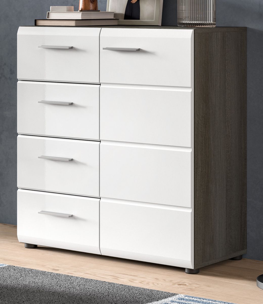 Inn.Furn Kommode Rumba In Weiß Hochglanz Und Grau 80 Cm