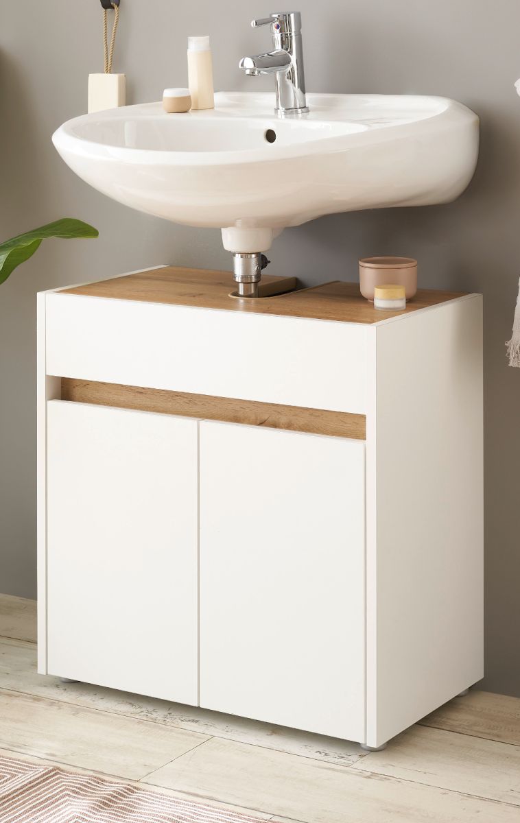 Furn.Design Waschbeckenunterschrank Center In Weiß Und Eiche Wotan 60 Cm