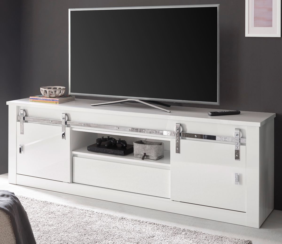 Furn.Design Tv-Lowboard Miami In Weiß Hochglanz 201 Cm