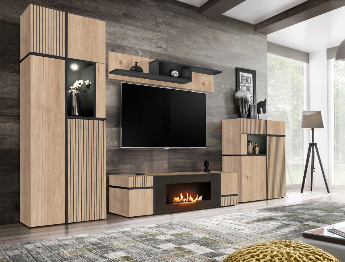 Faszinierend Luxus Wohnwand Mit Kamin Bild