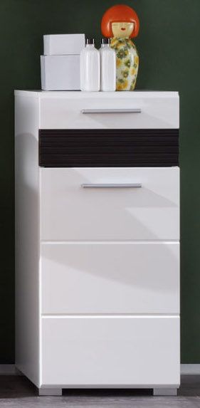 trendteam Badezimmer Unterschrank "Mezzo" In Weiß Hochglanz Mit Eiche Dunkel Badschrank 37 X 79 Cm
