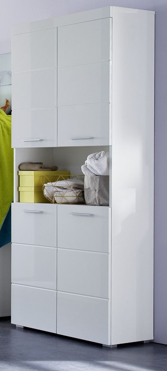 trendteam Badmöbel Hochschrank Amanda Hochglanz Weiß 73 X 190 Cm