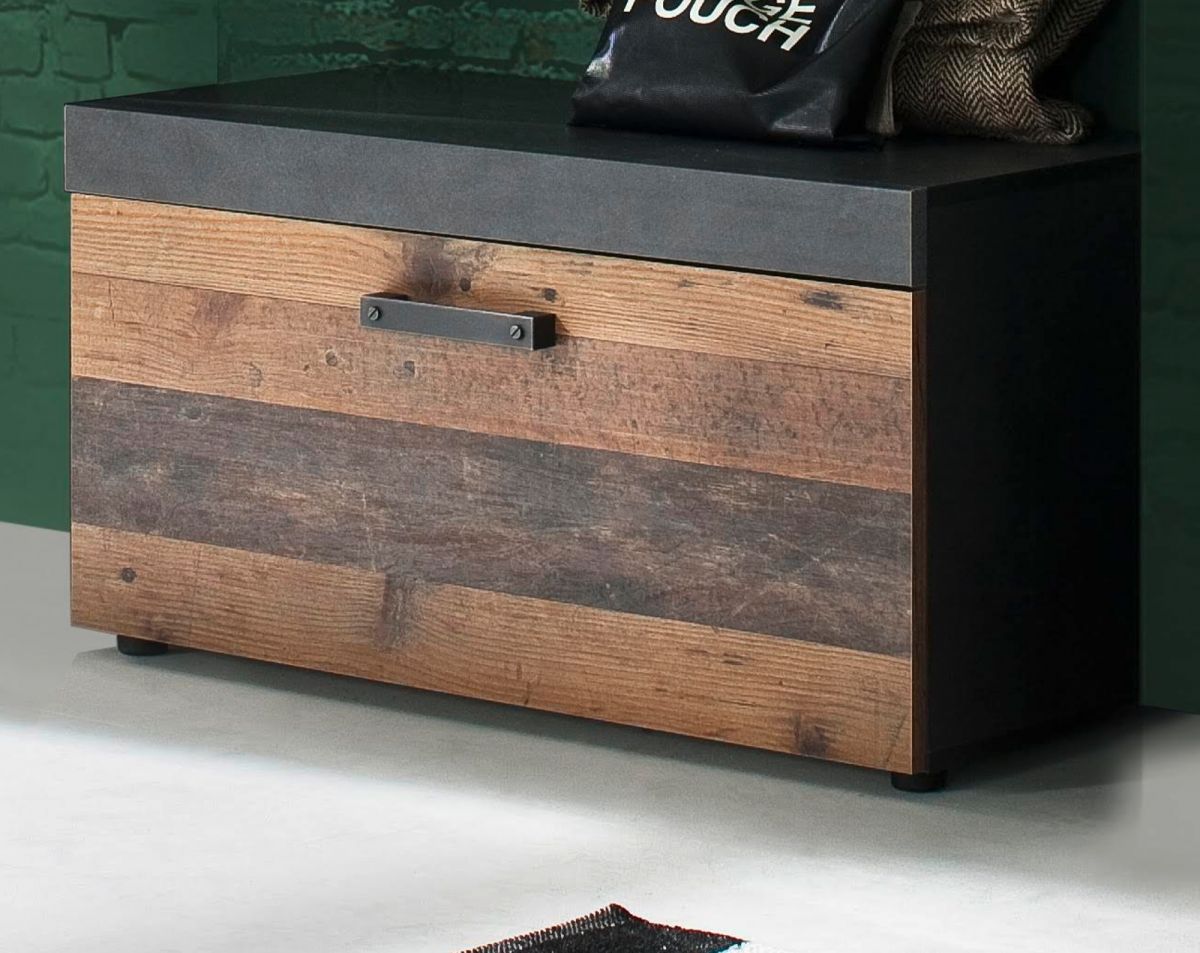 trendteam Garderobe Indy Sitzbank Used Wood Shabby Und Matera Grau 80 Cm