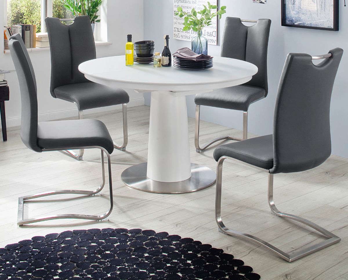 MCA Furniture Esstisch Waris rund matt weiß Lack 120 cm ausziehbar 160 cm