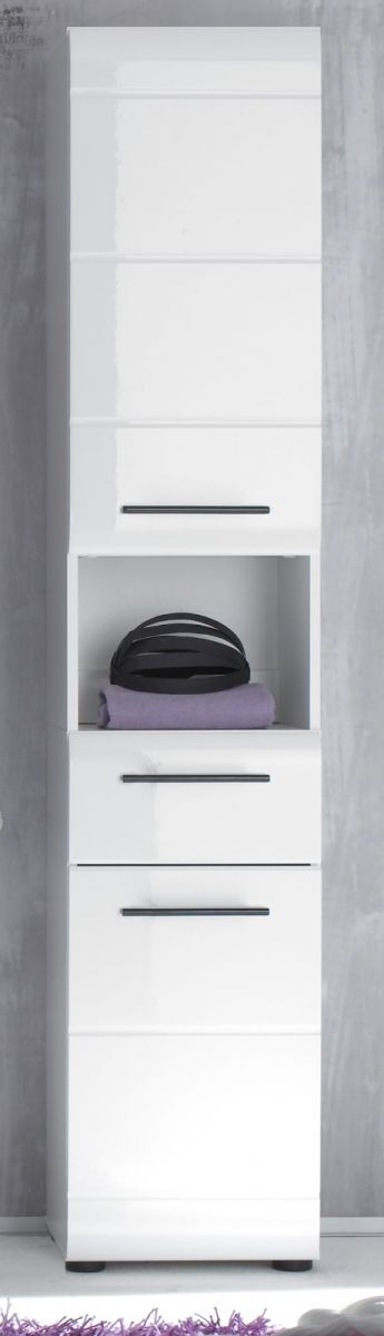 trendteam Badmöbel Hochschrank Skin Hochglanz Weiß