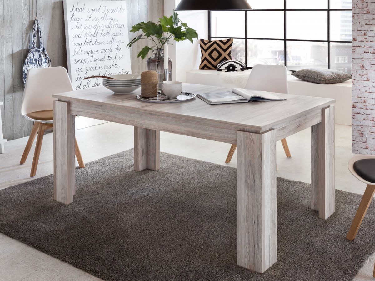 trendteam Esstisch in Eiche Sand ausziehbar mit Einlegeplatte Küchentisch Holztisch 160 / 200 cm