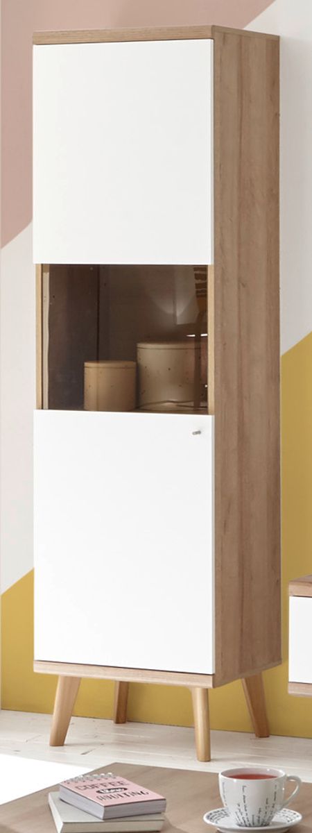 Furn.Design Vitrine Helge in weiß und Eiche Riviera 50 x 197 cm I-8VWMME23