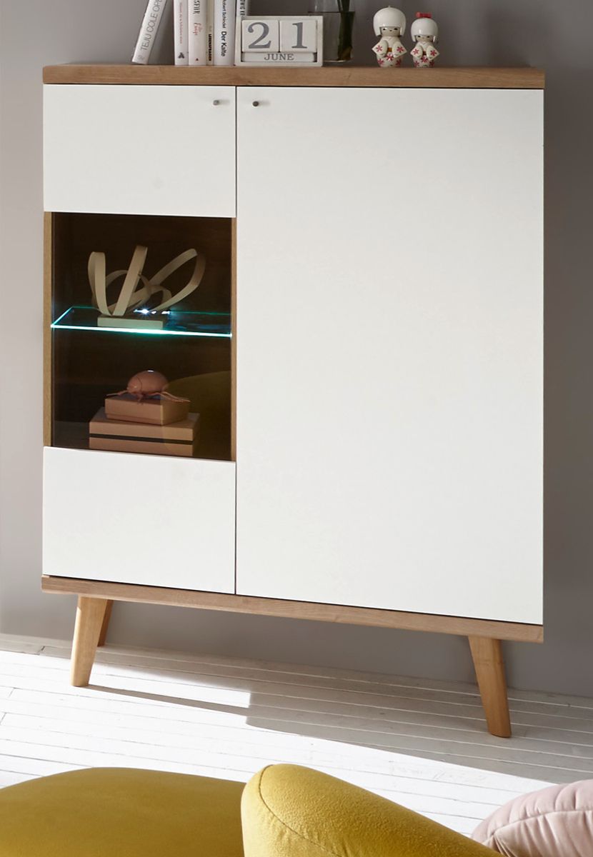 Furn.Design Highboard Helge in weiß und Eiche Riviera 90 x 134 cm I-8VWMME21
