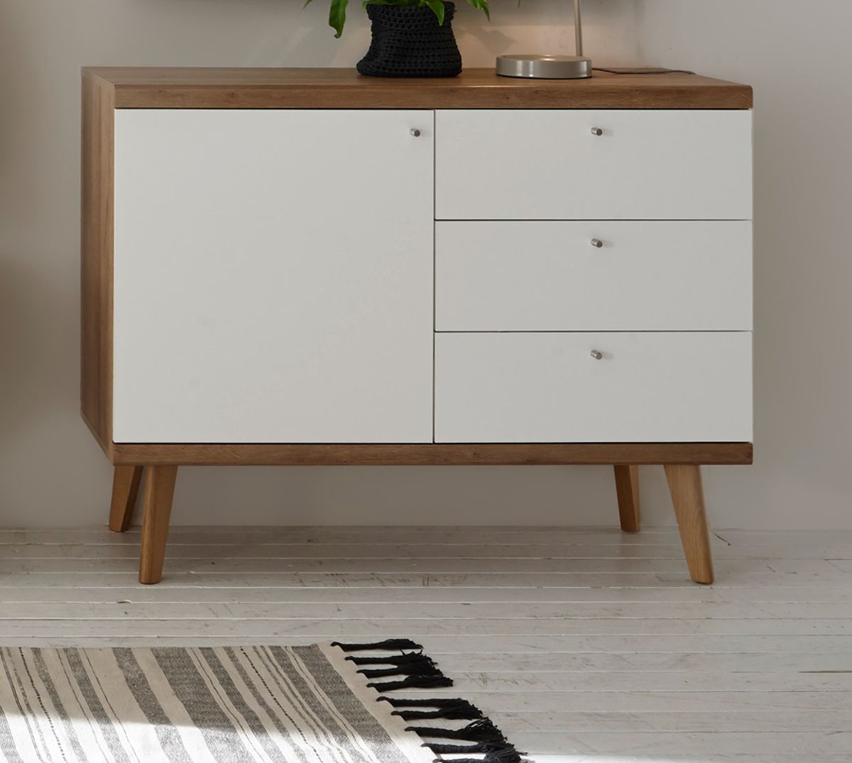 Furn.Design Sideboard Helge in weiß und Eiche Riviera 107 x 83 cm I-8VWMME51