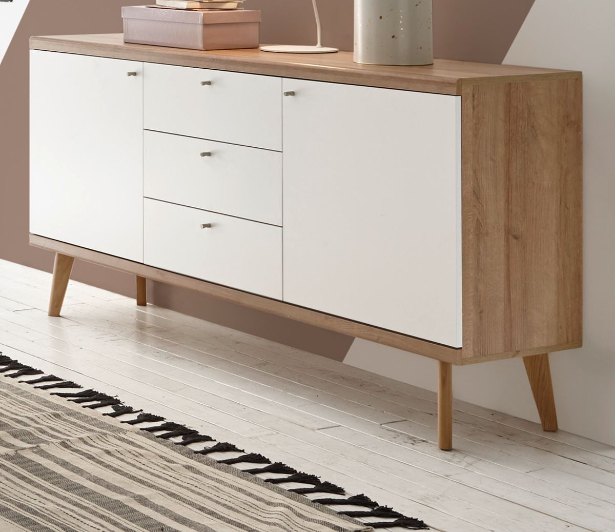 Furn.Design Sideboard Helge in weiß und Eiche Riviera 160 x 83 cm I-8VWMME52