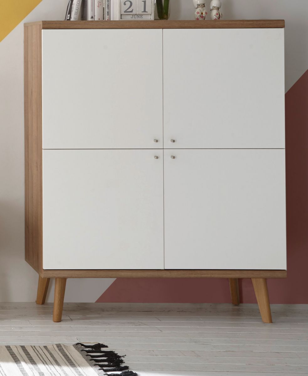 Furn.Design Highboard Helge in weiß und Eiche Riviera 107 x 134 cm I-8VWMME56