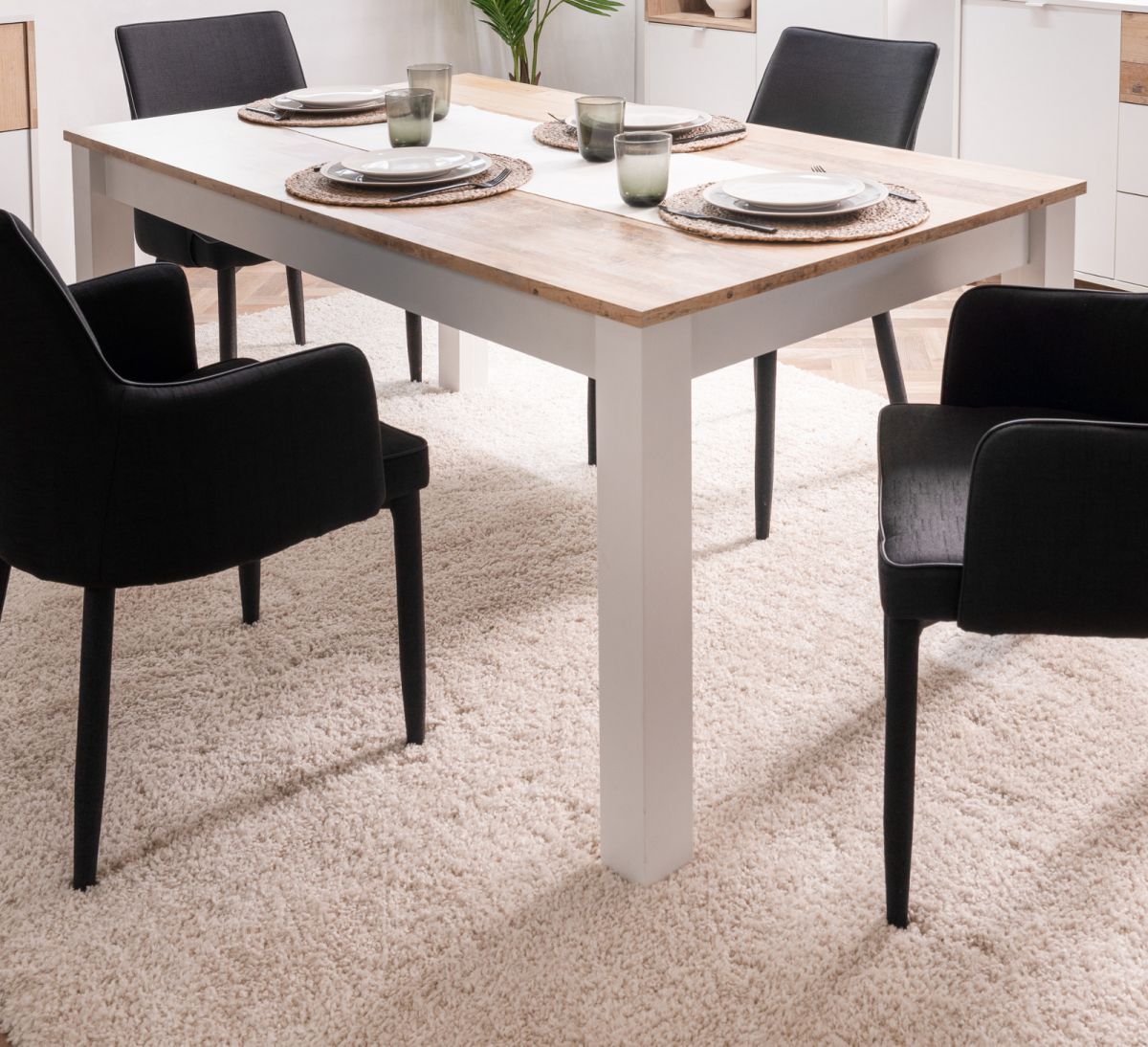Finori Esstisch Menorca weiß und Used Wood Shabby hell ausziehbar 160 - 215 cm
