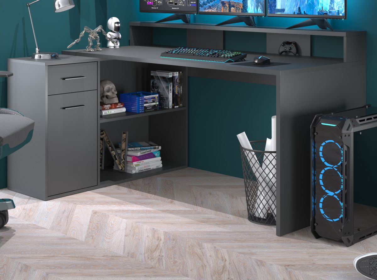 trendteam Schreibtisch Gamer In Anthrazit Matt Eckschreibtisch 160 - 200 X 92 Cm