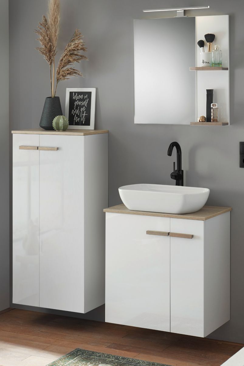 Badmobel Wei Hochglanz Stehend