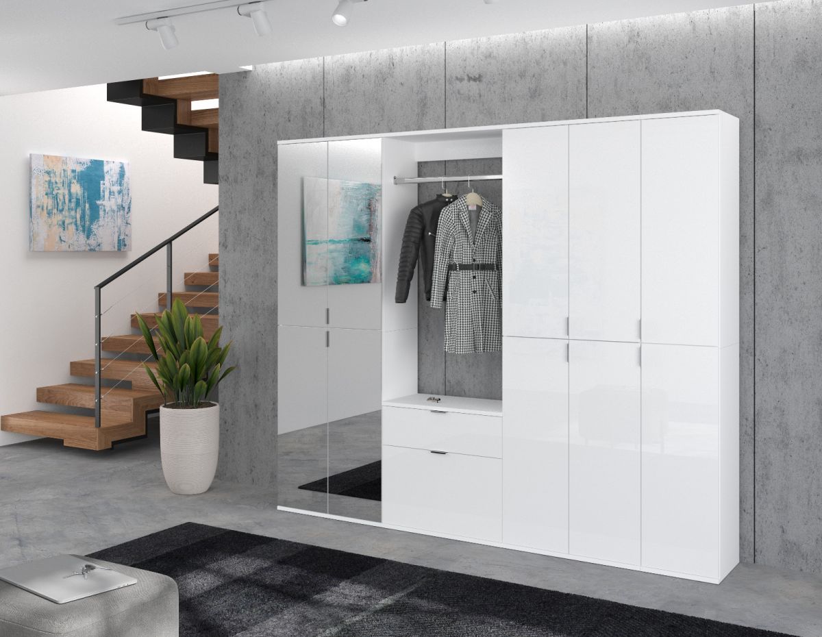 Kleiderschrank "SystemX" in weiß Hochglanz 244 x 193 cm