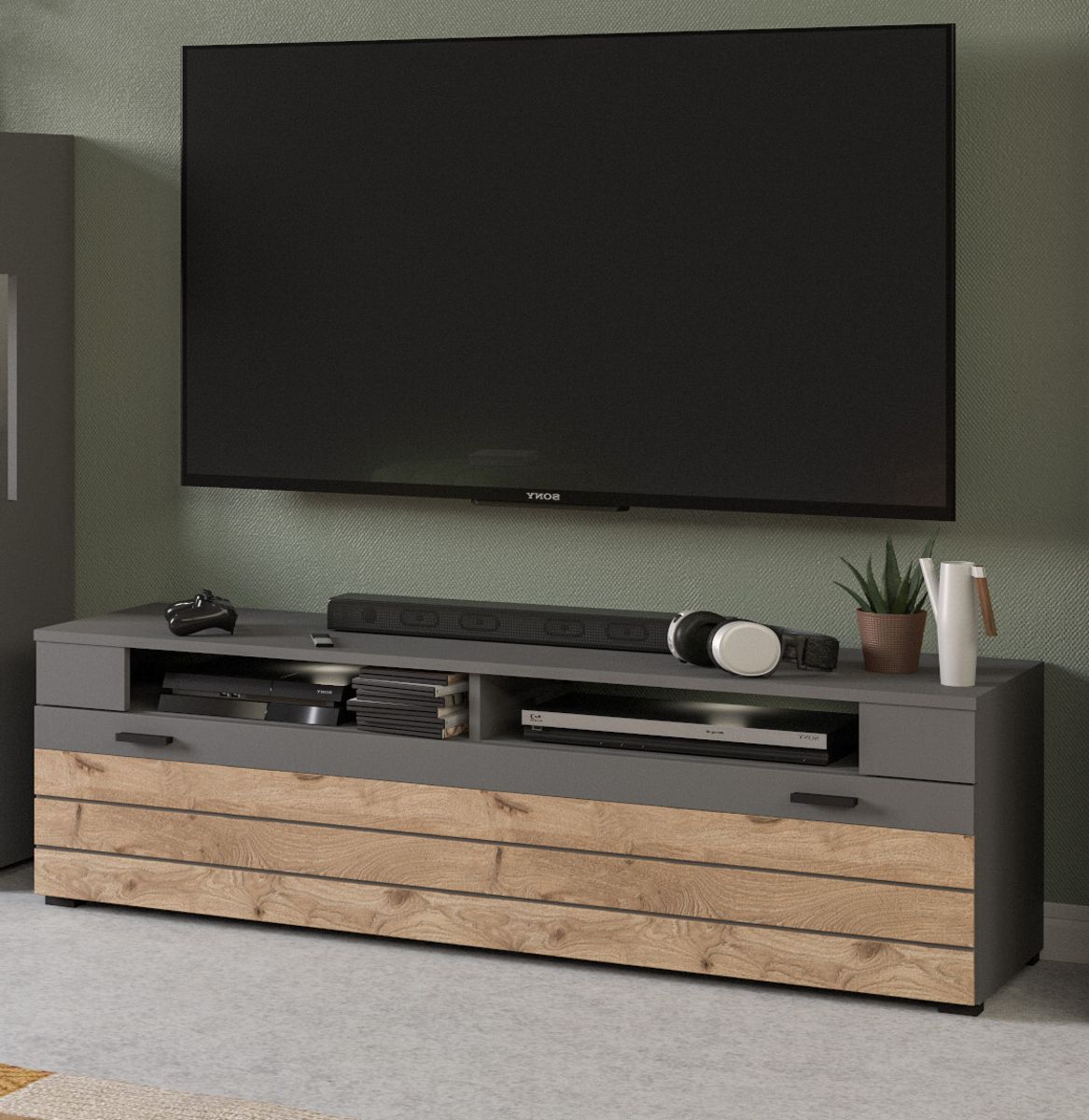 Inn.Furn Tv-Lowboard Freno In Eiche Und Grau Matt 140 Cm