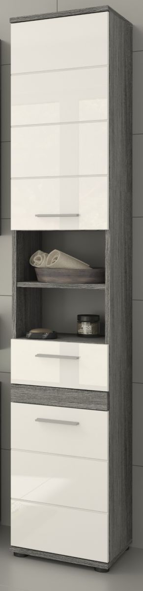 Inn.Furn Badezimmer Hochschrank Bailey In Weiß Hochglanz Und Grau 35 Cm