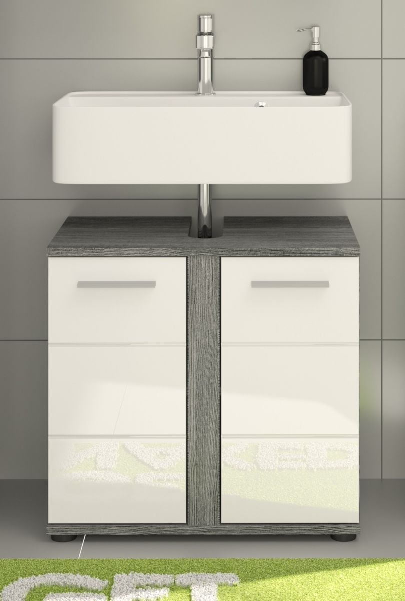 Inn.Furn Waschbeckenunterschrank Bailey In Weiß Hochglanz Und Grau 60 Cm